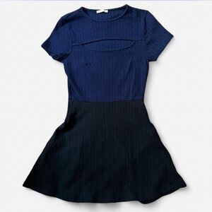 Cutout Navy and Black Short Sleeve Fit-and-Flare Cocktail Mini Dress 8